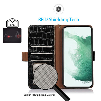 RFID Blocking Genuine Cowhide Leather Case for Nokia G400 5G, Crocodile Texture Stand Wallet Phone Cover