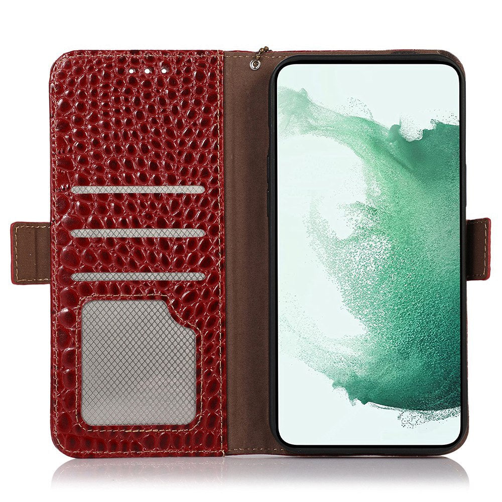 RFID Blocking Genuine Cowhide Leather Case for Nokia G400 5G, Crocodile Texture Stand Wallet Phone Cover