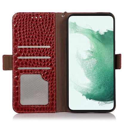 RFID Blocking Genuine Cowhide Leather Case for Nokia G400 5G, Crocodile Texture Stand Wallet Phone Cover