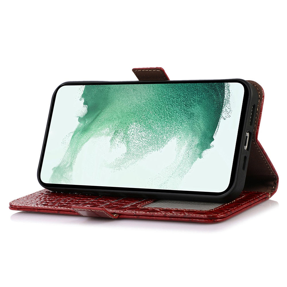 RFID Blocking Genuine Cowhide Leather Case for Nokia G400 5G, Crocodile Texture Stand Wallet Phone Cover