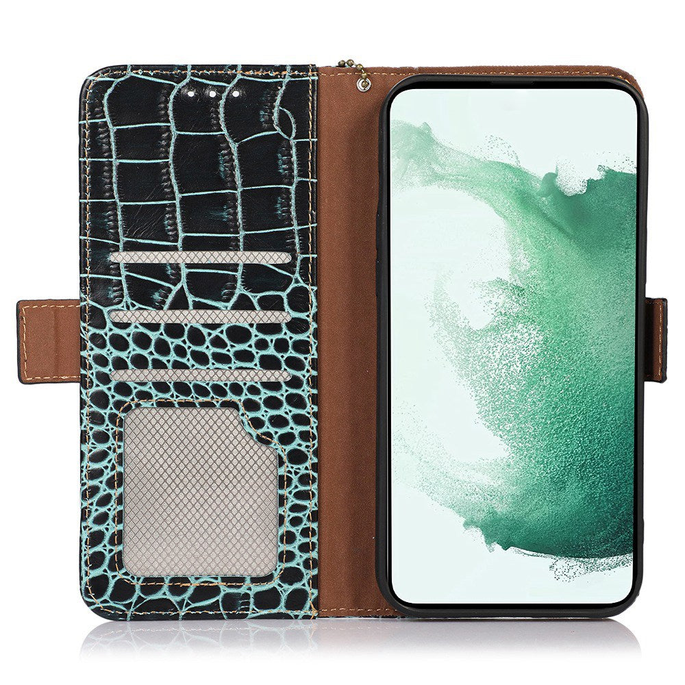 RFID Blocking Genuine Cowhide Leather Case for Nokia G400 5G, Crocodile Texture Stand Wallet Phone Cover
