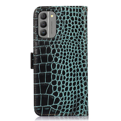 RFID Blocking Genuine Cowhide Leather Case for Nokia G400 5G, Crocodile Texture Stand Wallet Phone Cover