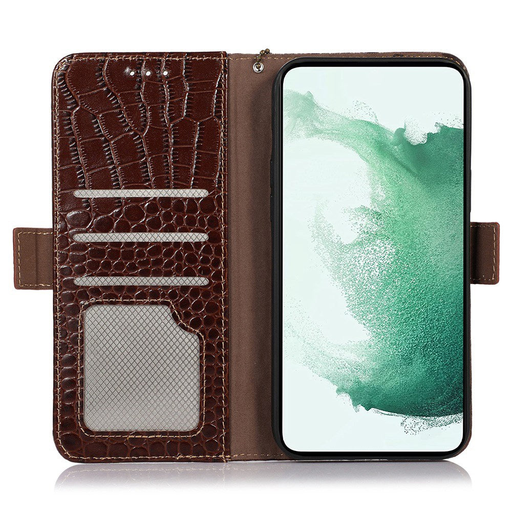 RFID Blocking Genuine Cowhide Leather Case for Nokia G400 5G, Crocodile Texture Stand Wallet Phone Cover