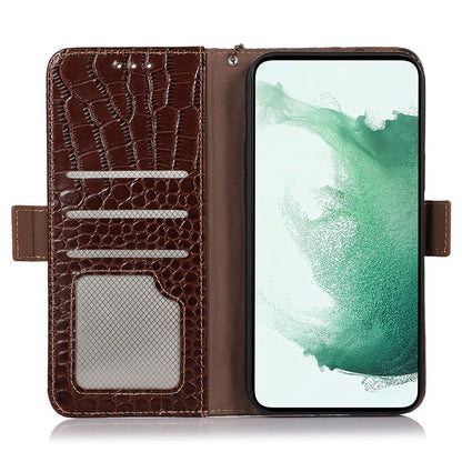 RFID Blocking Genuine Cowhide Leather Case for Nokia G400 5G, Crocodile Texture Stand Wallet Phone Cover
