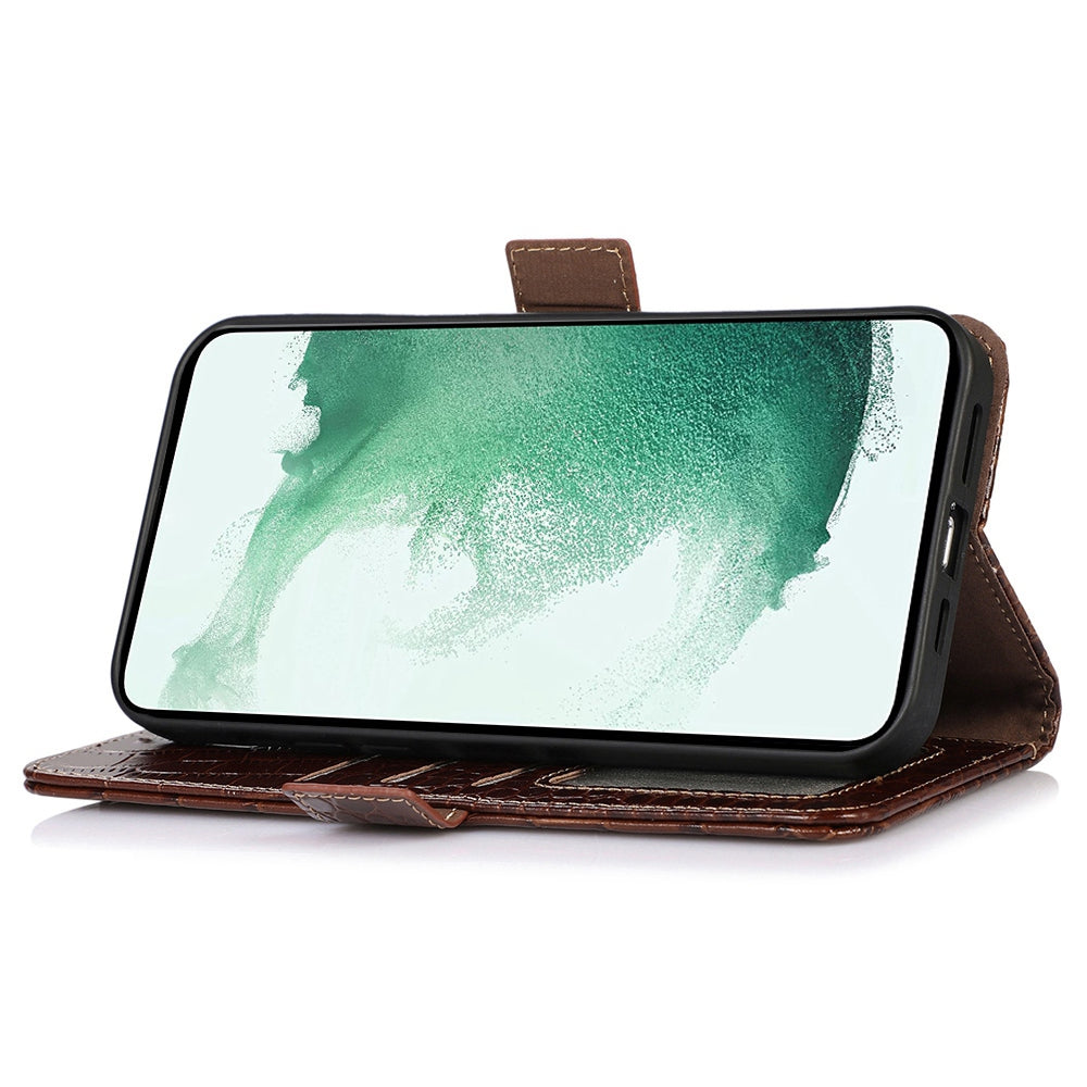 RFID Blocking Genuine Cowhide Leather Case for Nokia G400 5G, Crocodile Texture Stand Wallet Phone Cover