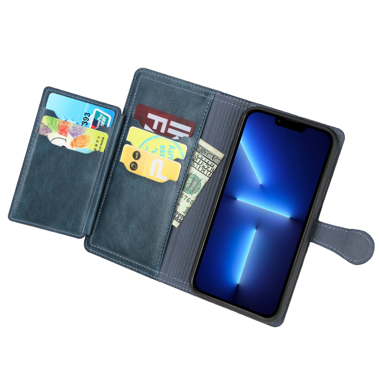 Zipper Pocket Phone Cover For iPhone 13 Pro 6.1 inch, Full Protection PU Leather Phone Flip Wallet Case Stand