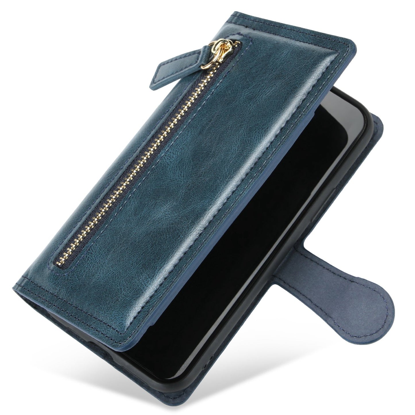 Zipper Pocket Phone Cover For iPhone 13 Pro 6.1 inch, Full Protection PU Leather Phone Flip Wallet Case Stand