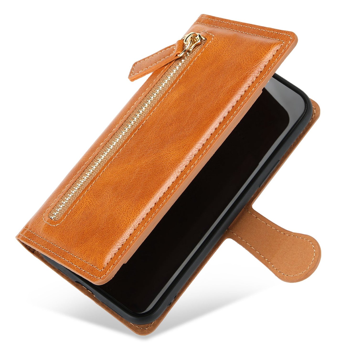 Zipper Pocket Phone Cover For iPhone 13 Pro 6.1 inch, Full Protection PU Leather Phone Flip Wallet Case Stand