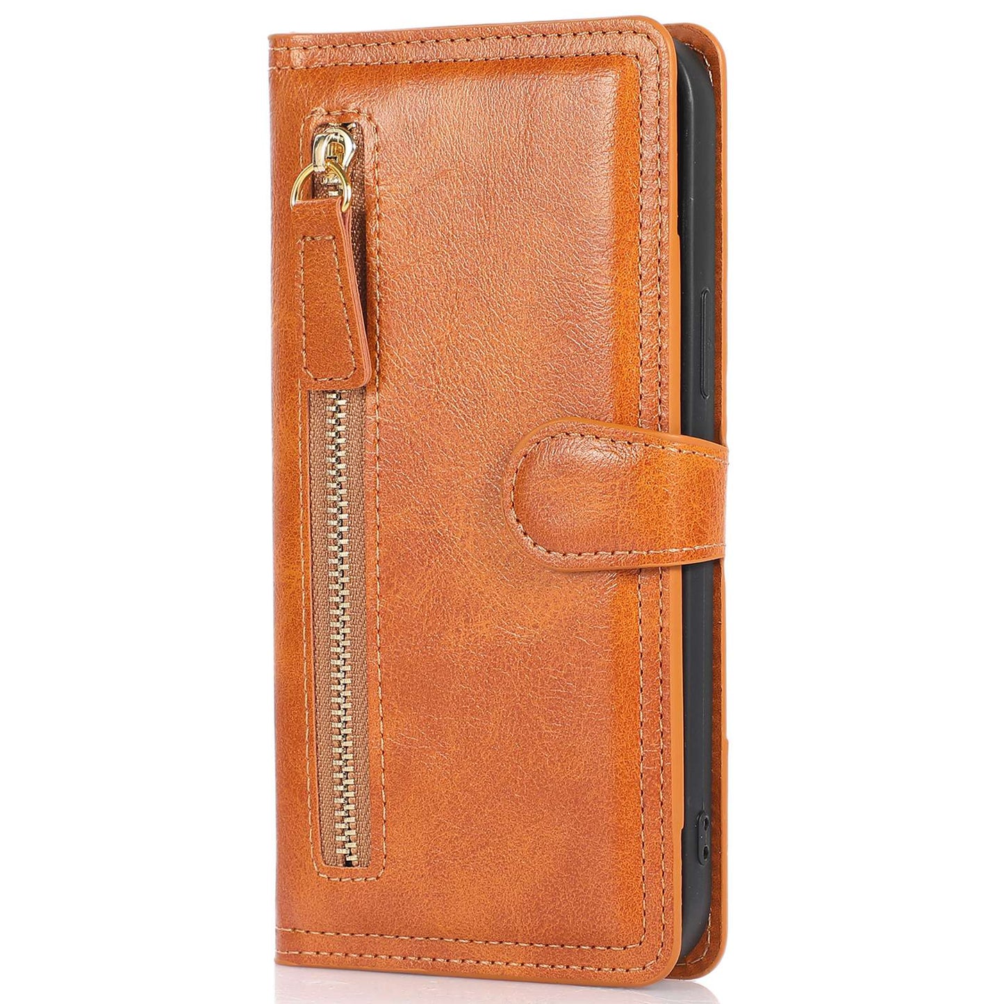 Zipper Pocket Phone Cover For iPhone 13 Pro 6.1 inch, Full Protection PU Leather Phone Flip Wallet Case Stand