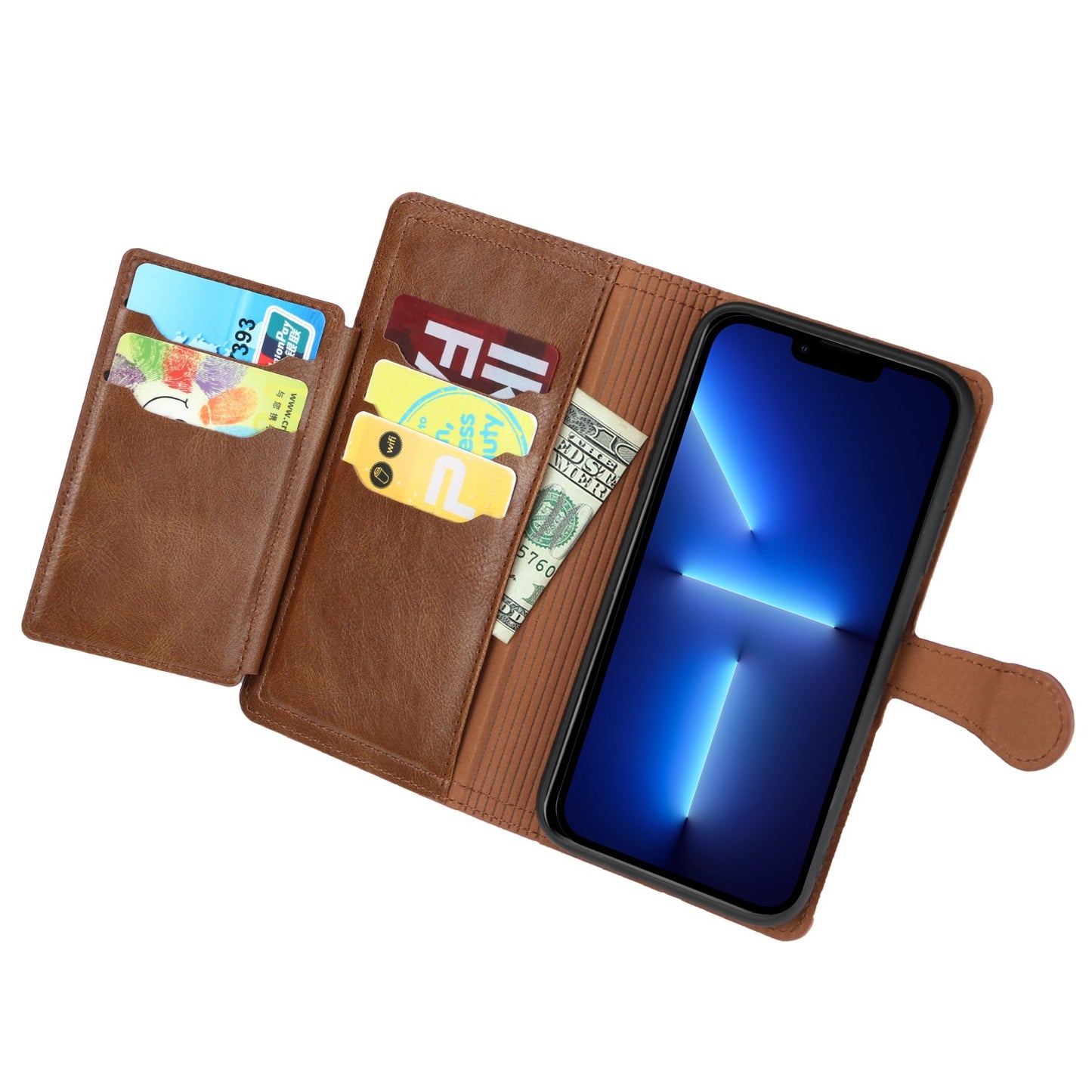 Zipper Pocket Phone Cover For iPhone 13 Pro 6.1 inch, Full Protection PU Leather Phone Flip Wallet Case Stand