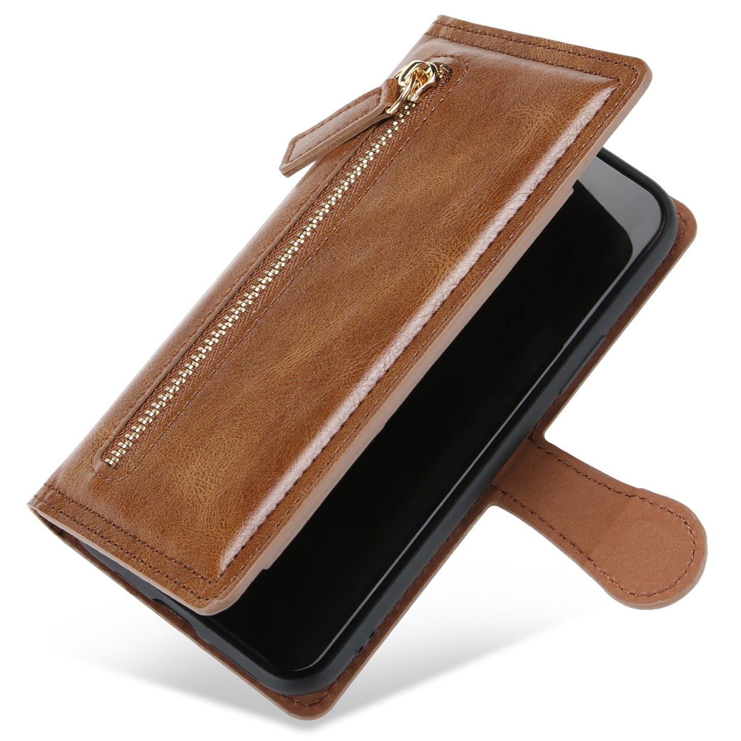 Zipper Pocket Phone Cover For iPhone 13 Pro 6.1 inch, Full Protection PU Leather Phone Flip Wallet Case Stand