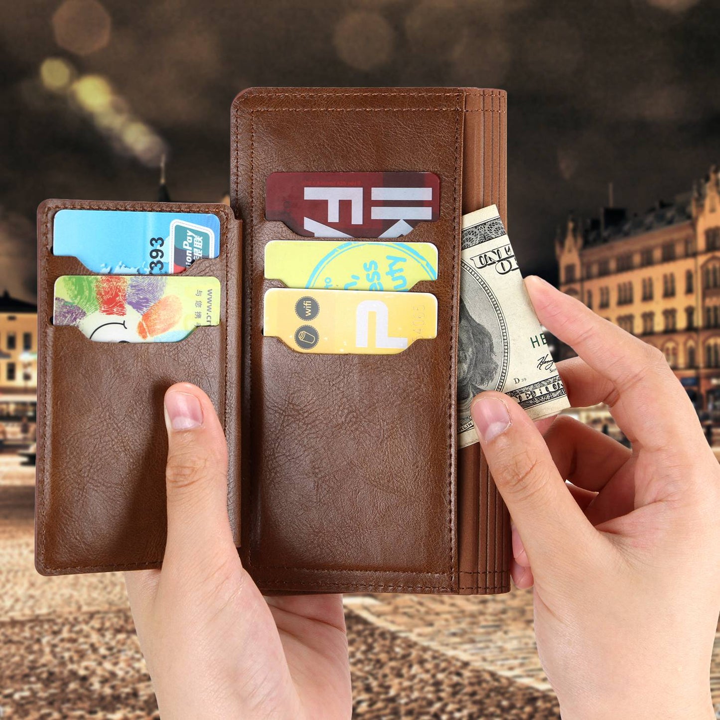 Zipper Pocket Phone Cover For iPhone 13 Pro 6.1 inch, Full Protection PU Leather Phone Flip Wallet Case Stand