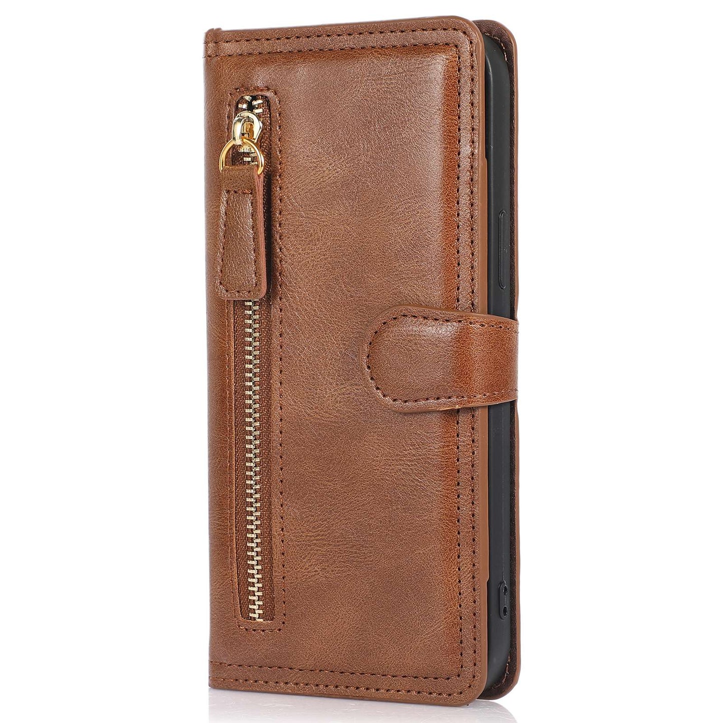 Zipper Pocket Phone Cover For iPhone 13 Pro 6.1 inch, Full Protection PU Leather Phone Flip Wallet Case Stand