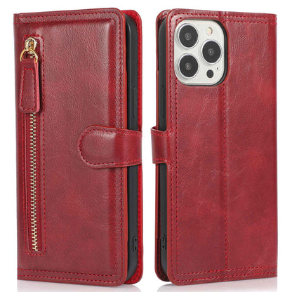 Zipper Pocket Phone Cover For iPhone 13 Pro 6.1 inch, Full Protection PU Leather Phone Flip Wallet Case Stand