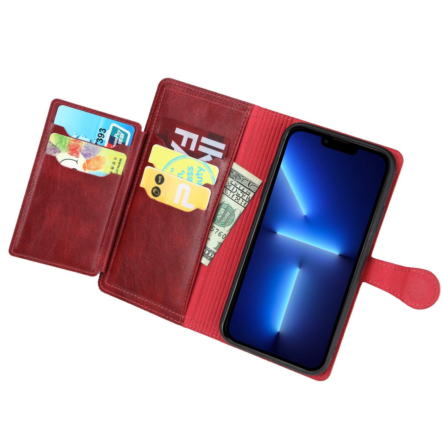 Zipper Pocket Phone Cover For iPhone 13 Pro 6.1 inch, Full Protection PU Leather Phone Flip Wallet Case Stand