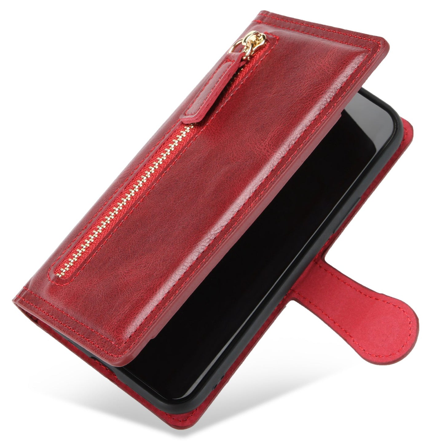 Zipper Pocket Phone Cover For iPhone 13 Pro 6.1 inch, Full Protection PU Leather Phone Flip Wallet Case Stand