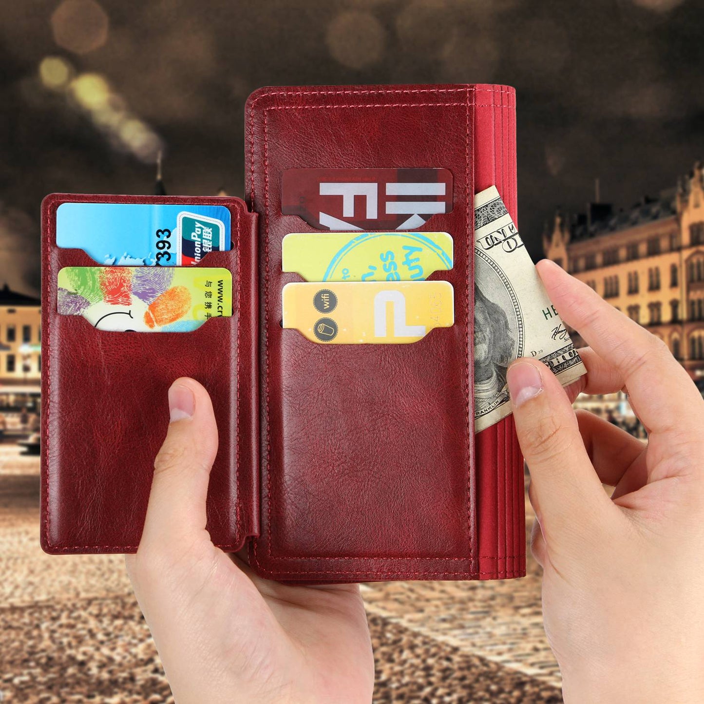 Zipper Pocket Phone Cover For iPhone 13 Pro 6.1 inch, Full Protection PU Leather Phone Flip Wallet Case Stand