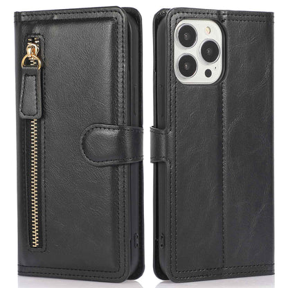 Zipper Pocket Phone Cover For iPhone 13 Pro 6.1 inch, Full Protection PU Leather Phone Flip Wallet Case Stand