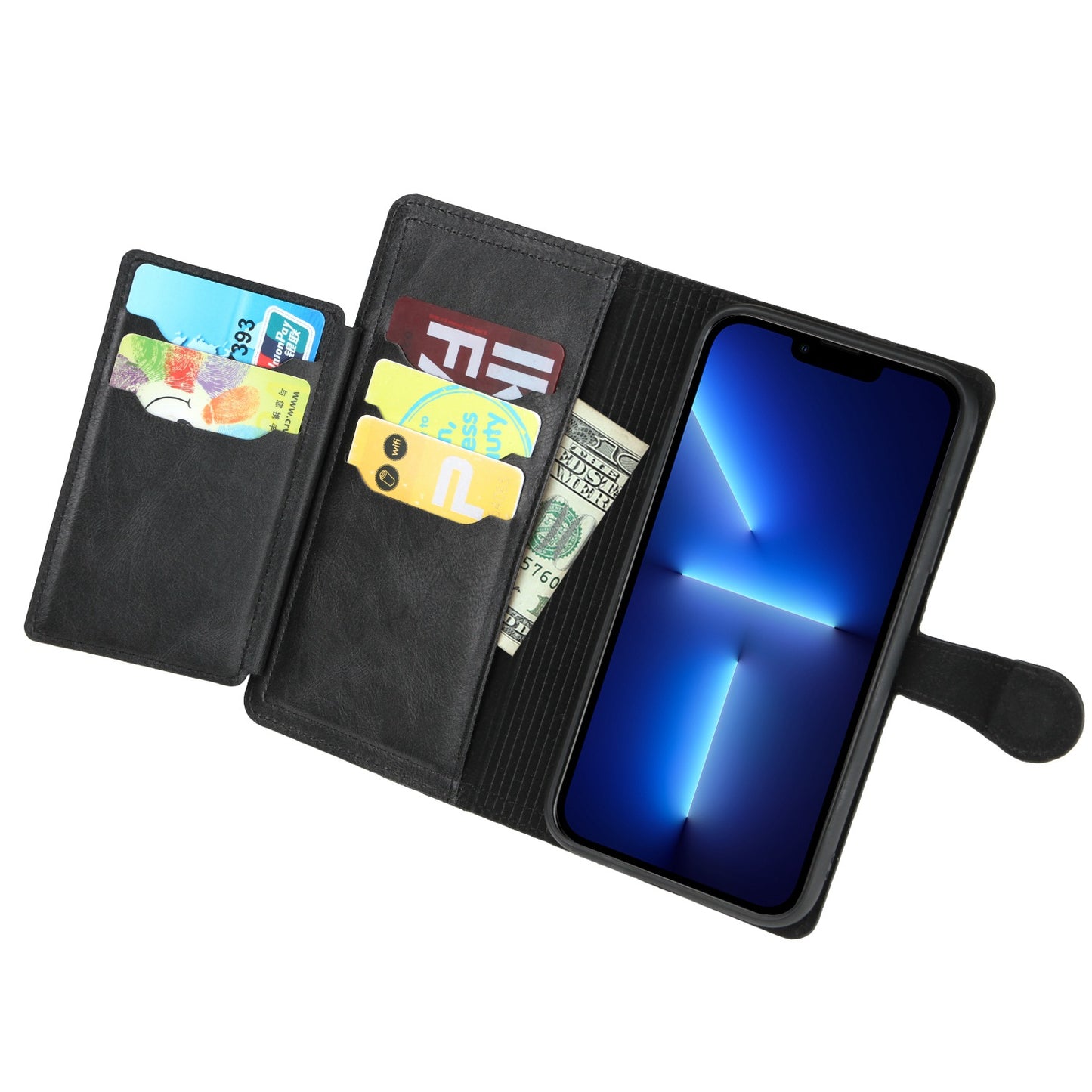 Zipper Pocket Phone Cover For iPhone 13 Pro 6.1 inch, Full Protection PU Leather Phone Flip Wallet Case Stand