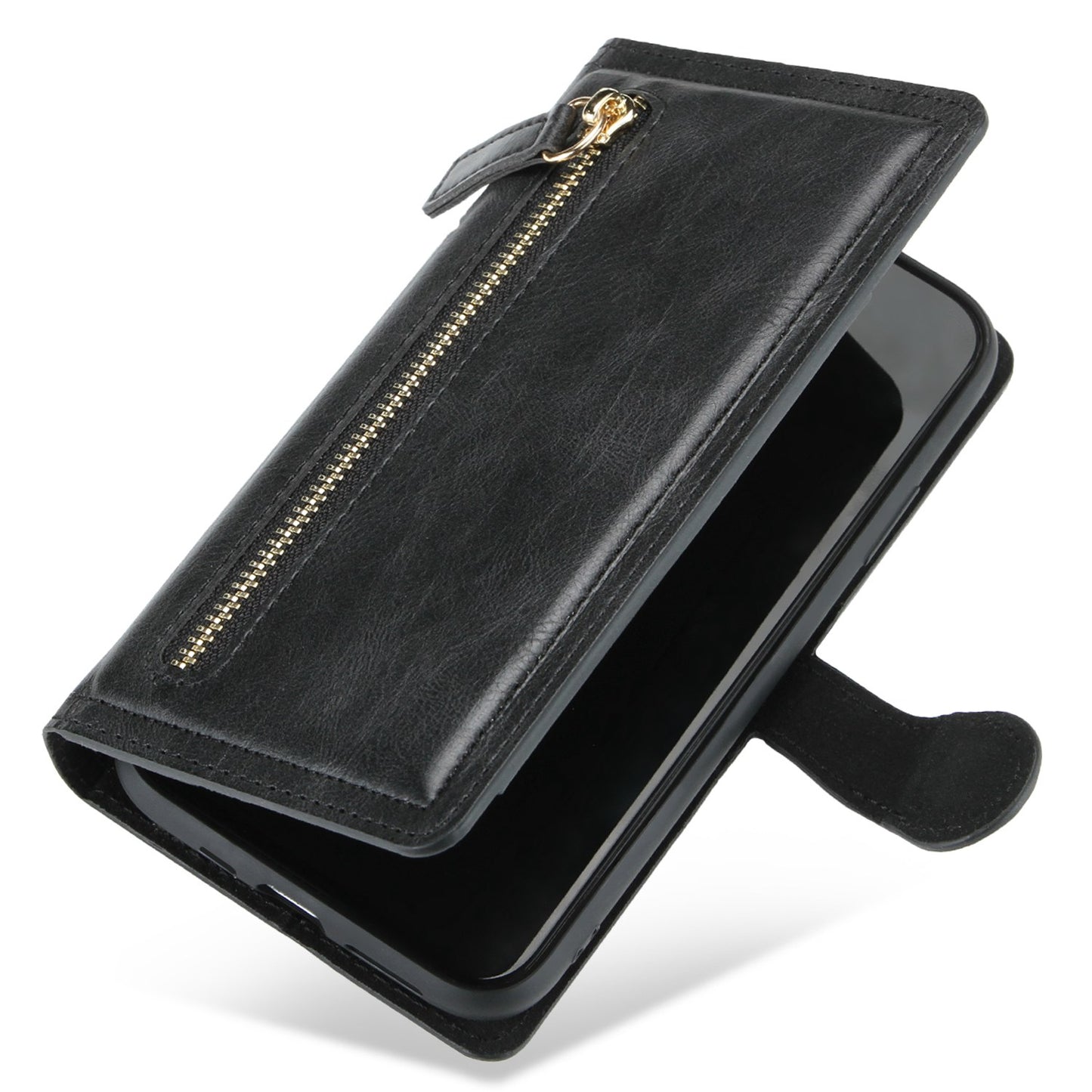 Zipper Pocket Phone Cover For iPhone 13 Pro 6.1 inch, Full Protection PU Leather Phone Flip Wallet Case Stand