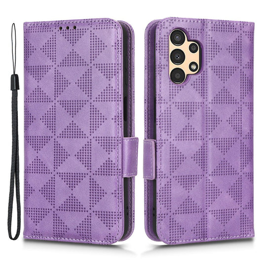For Samsung Galaxy A13 4G Imprinted Triangle Pattern Anti-scratch PU Leather Case Wallet Foldable Stand Phone Cover