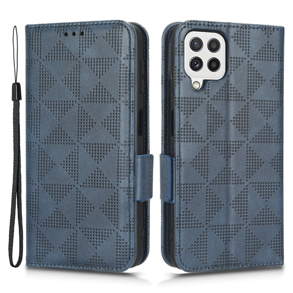 For Samsung Galaxy A12 / M12 PU Leather Stand Wallet Case Imprinted Triangle Pattern All-round Protection Phone Cover