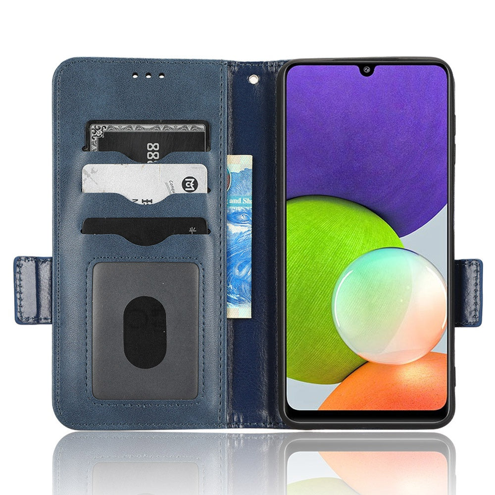 For Samsung Galaxy A12 / M12 PU Leather Stand Wallet Case Imprinted Triangle Pattern All-round Protection Phone Cover
