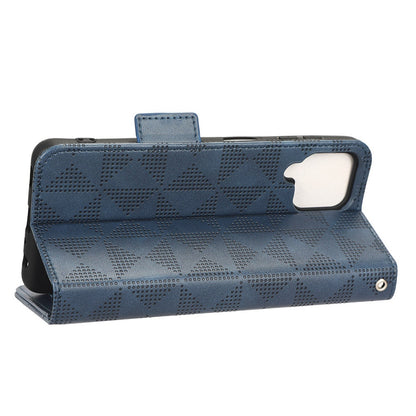 For Samsung Galaxy A12 / M12 PU Leather Stand Wallet Case Imprinted Triangle Pattern All-round Protection Phone Cover