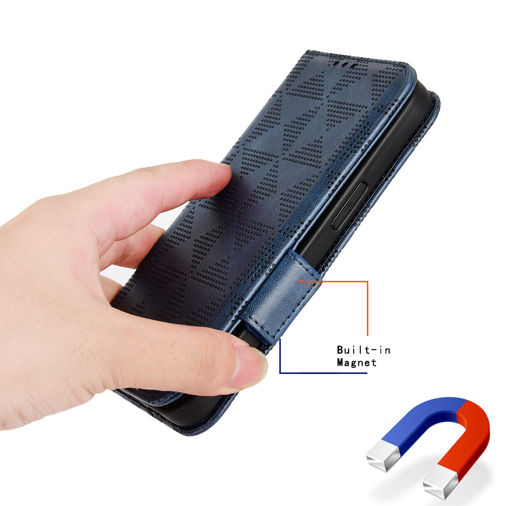For Samsung Galaxy A12 / M12 PU Leather Stand Wallet Case Imprinted Triangle Pattern All-round Protection Phone Cover