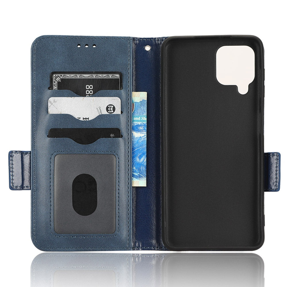 For Samsung Galaxy A12 / M12 PU Leather Stand Wallet Case Imprinted Triangle Pattern All-round Protection Phone Cover