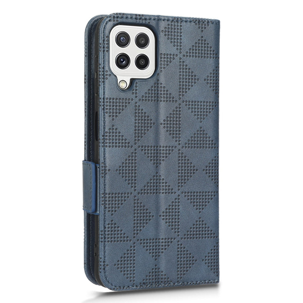 For Samsung Galaxy A12 / M12 PU Leather Stand Wallet Case Imprinted Triangle Pattern All-round Protection Phone Cover