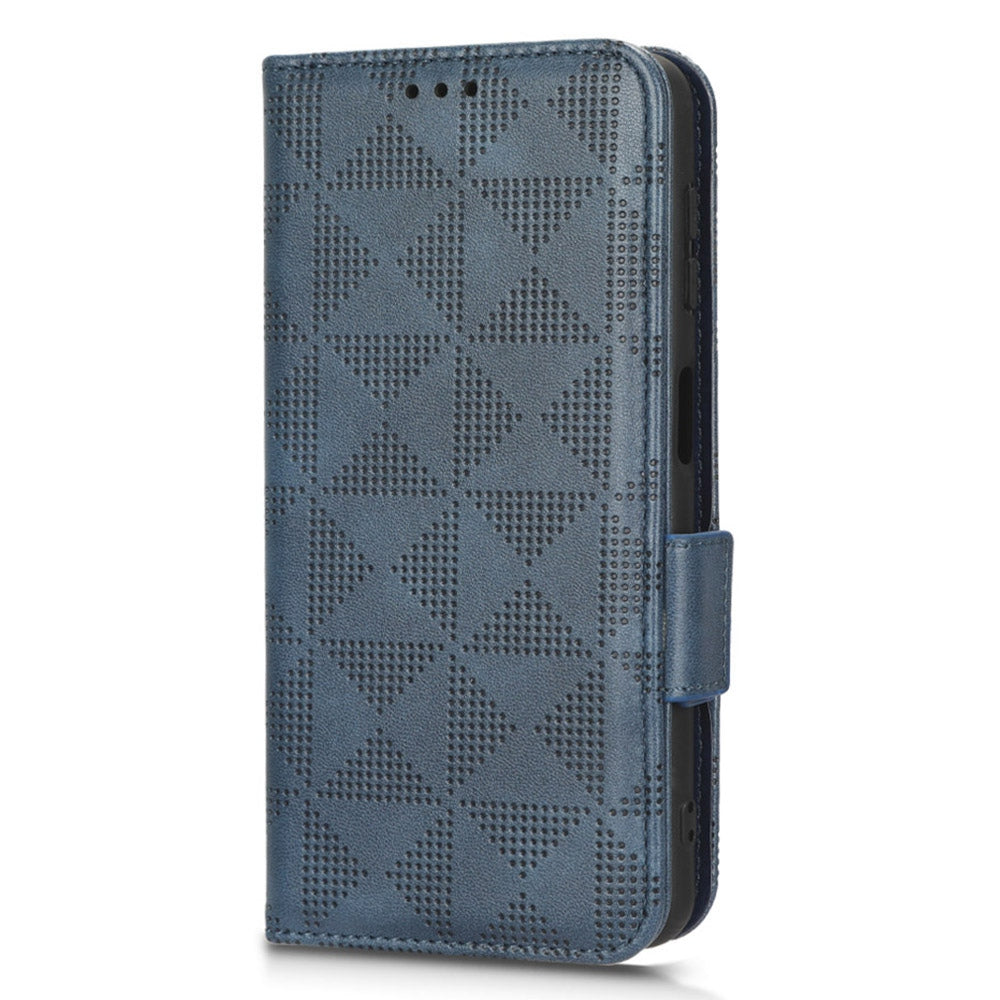 For Samsung Galaxy A12 / M12 PU Leather Stand Wallet Case Imprinted Triangle Pattern All-round Protection Phone Cover