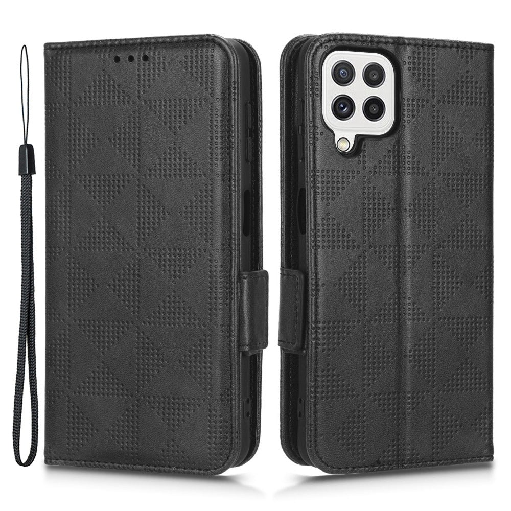 For Samsung Galaxy A12 / M12 PU Leather Stand Wallet Case Imprinted Triangle Pattern All-round Protection Phone Cover