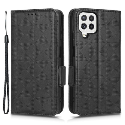 For Samsung Galaxy A12 / M12 PU Leather Stand Wallet Case Imprinted Triangle Pattern All-round Protection Phone Cover
