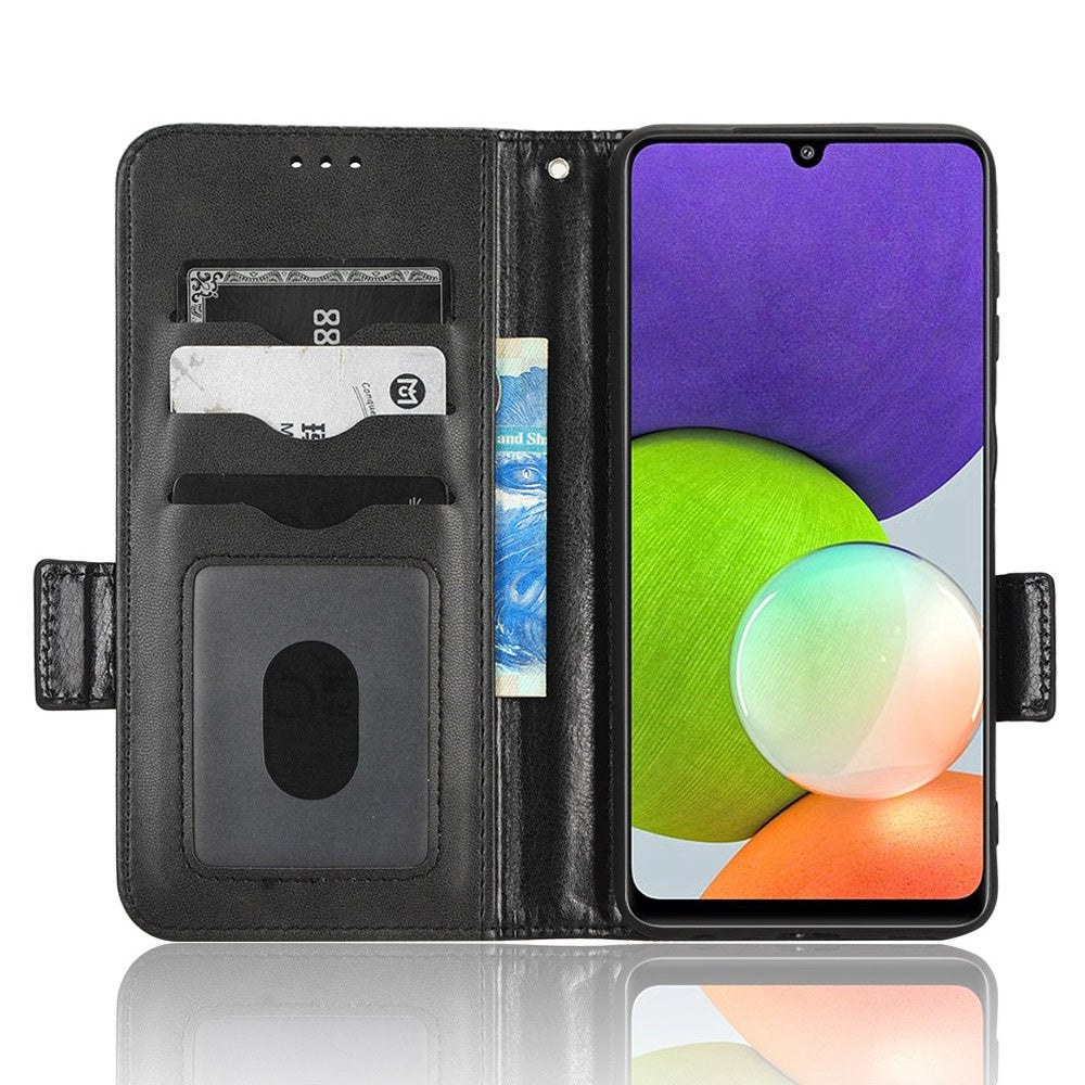 For Samsung Galaxy A12 / M12 PU Leather Stand Wallet Case Imprinted Triangle Pattern All-round Protection Phone Cover