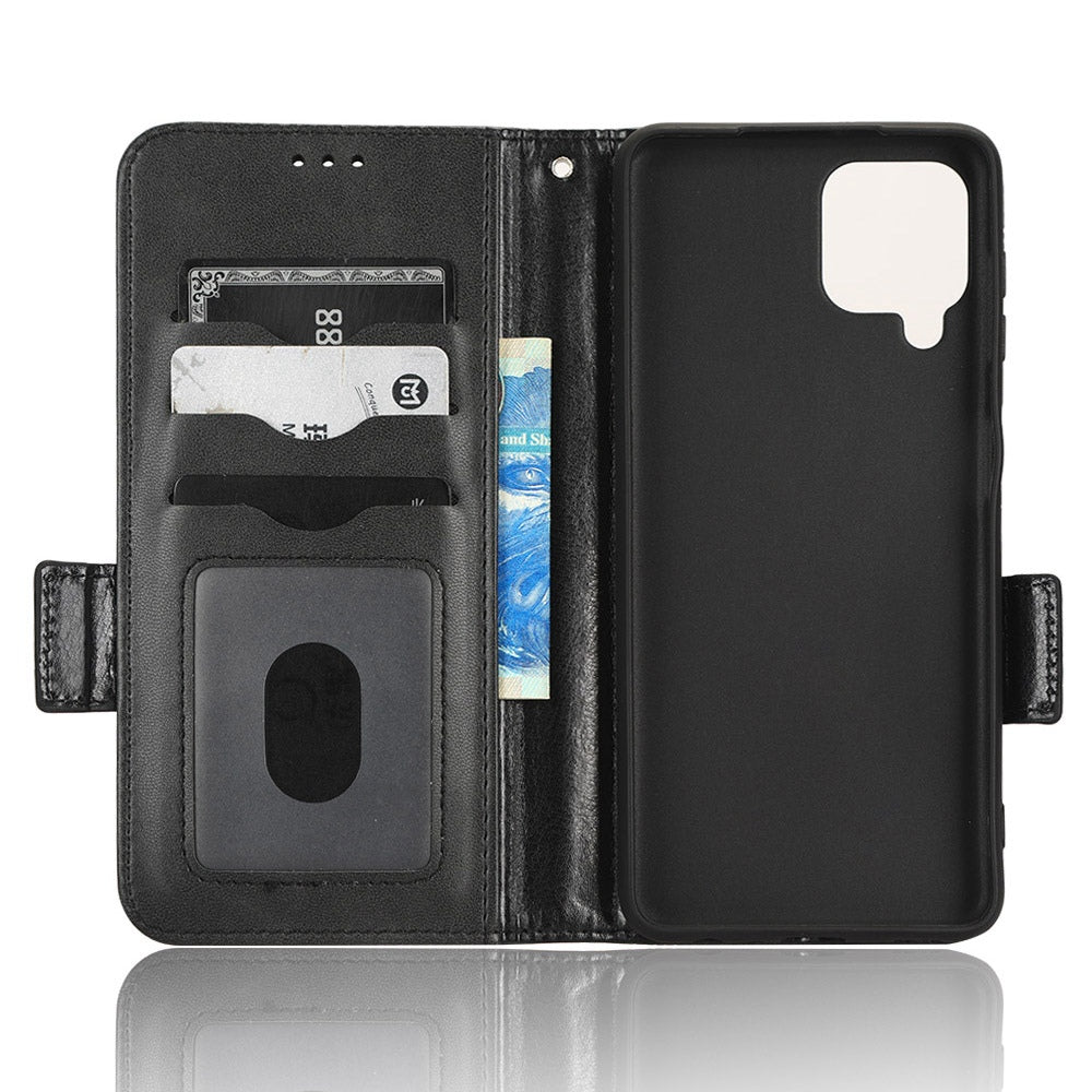 For Samsung Galaxy A12 / M12 PU Leather Stand Wallet Case Imprinted Triangle Pattern All-round Protection Phone Cover
