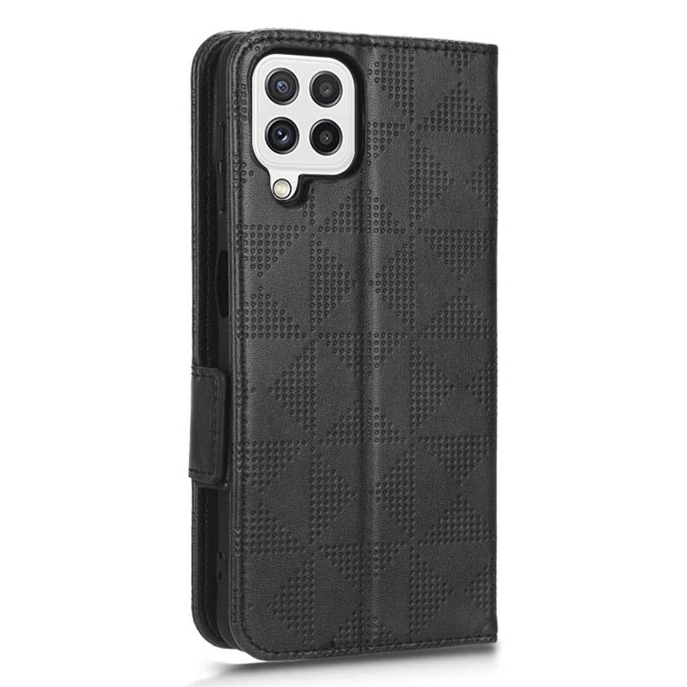 For Samsung Galaxy A12 / M12 PU Leather Stand Wallet Case Imprinted Triangle Pattern All-round Protection Phone Cover