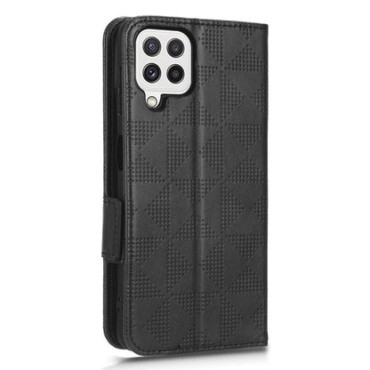 For Samsung Galaxy A12 / M12 PU Leather Stand Wallet Case Imprinted Triangle Pattern All-round Protection Phone Cover