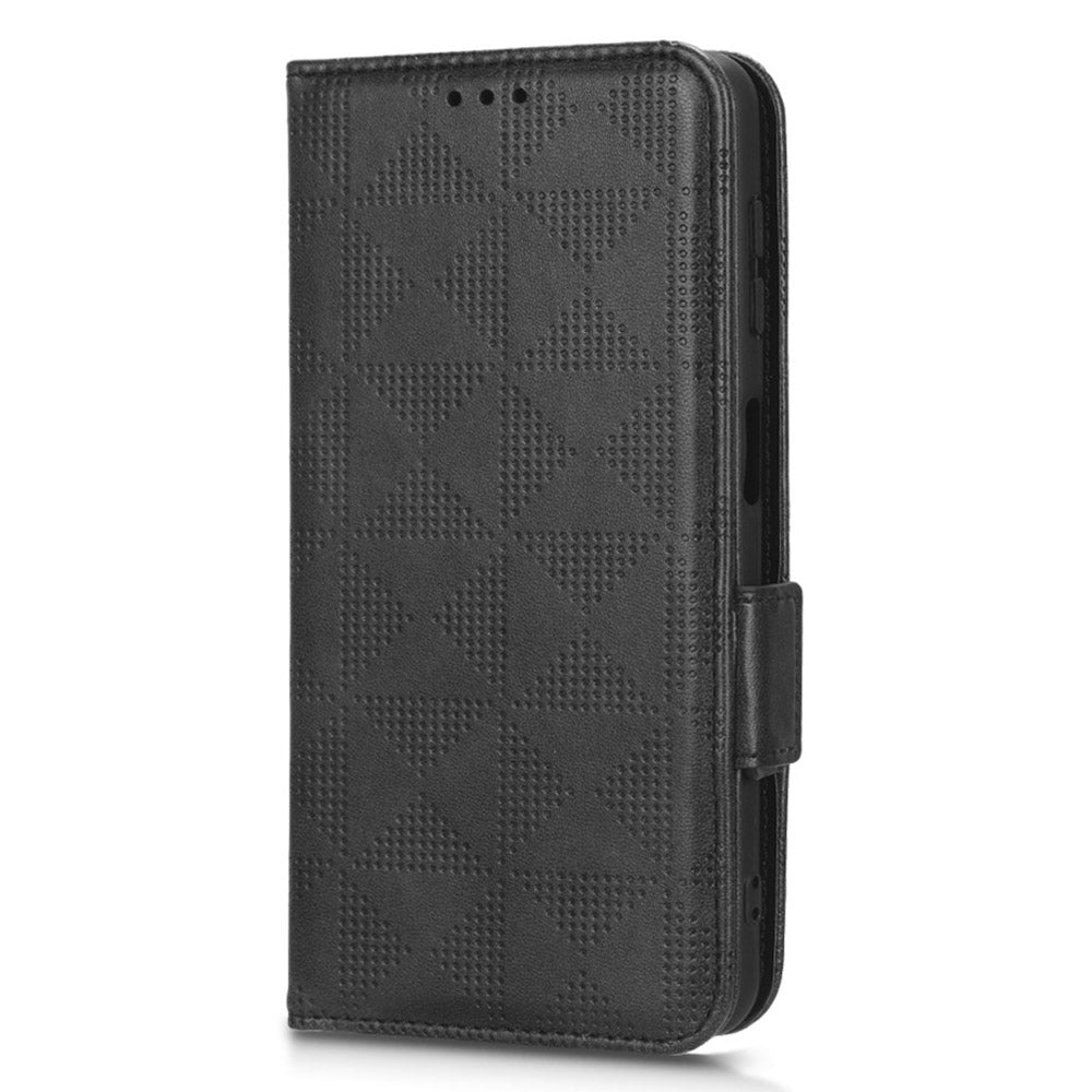 For Samsung Galaxy A12 / M12 PU Leather Stand Wallet Case Imprinted Triangle Pattern All-round Protection Phone Cover