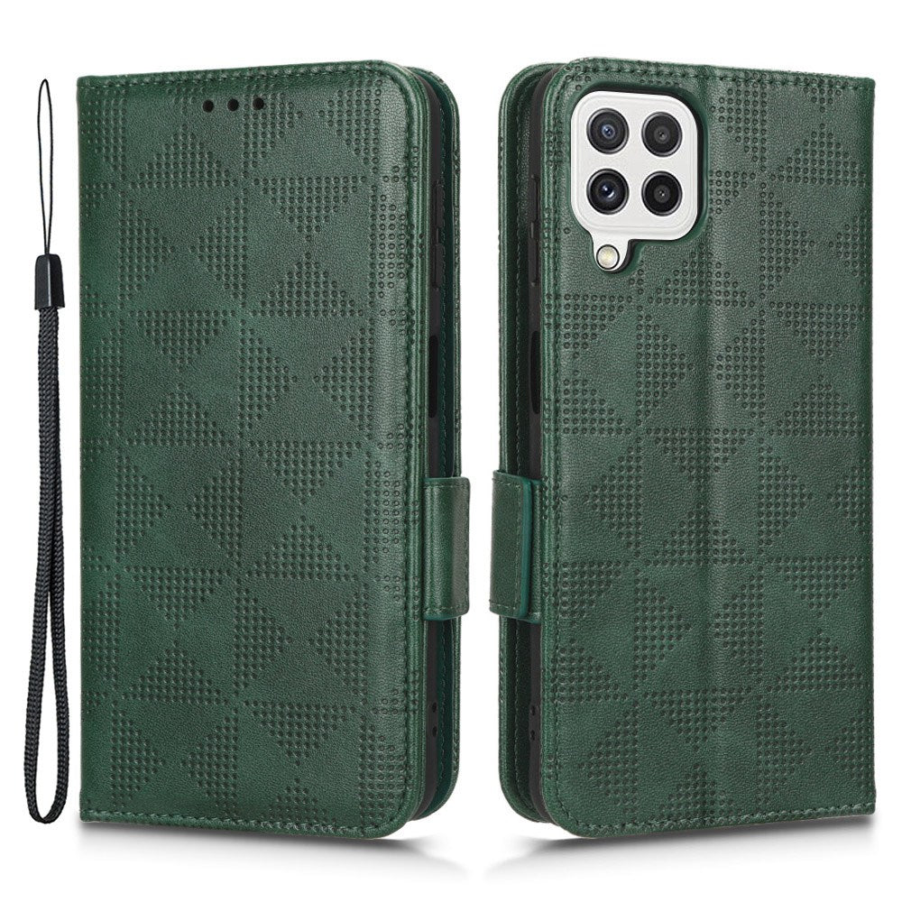 For Samsung Galaxy A12 / M12 PU Leather Stand Wallet Case Imprinted Triangle Pattern All-round Protection Phone Cover