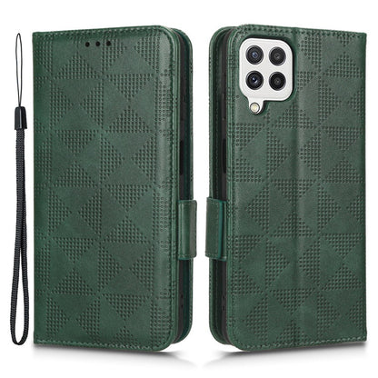 For Samsung Galaxy A12 / M12 PU Leather Stand Wallet Case Imprinted Triangle Pattern All-round Protection Phone Cover
