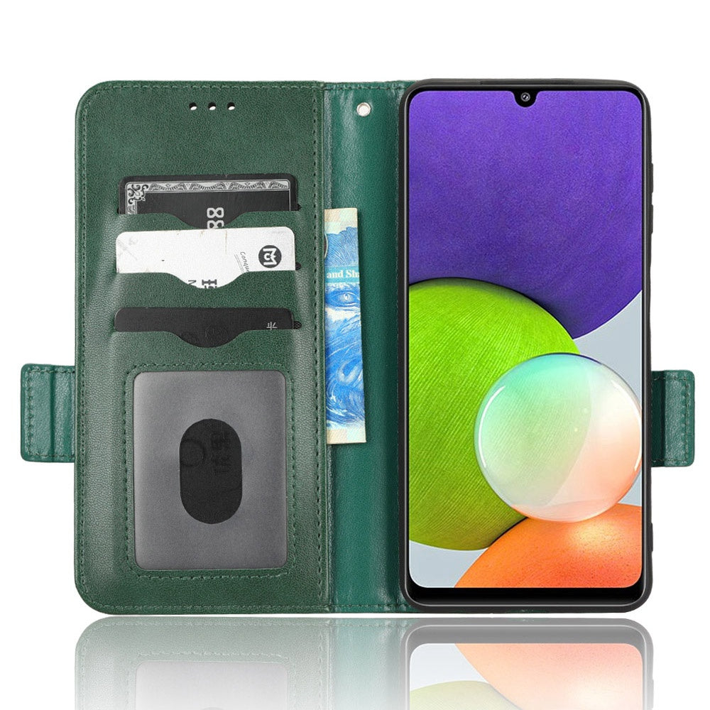 For Samsung Galaxy A12 / M12 PU Leather Stand Wallet Case Imprinted Triangle Pattern All-round Protection Phone Cover