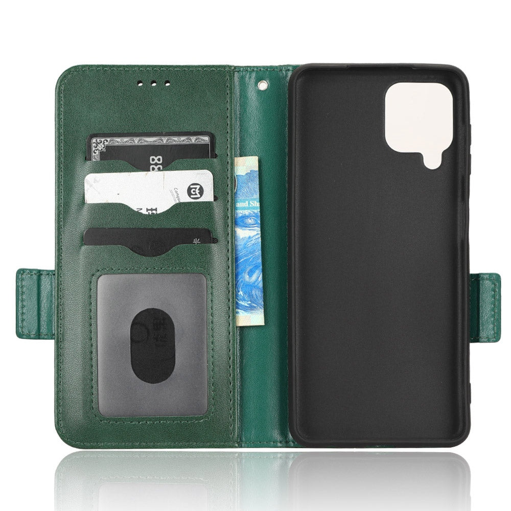 For Samsung Galaxy A12 / M12 PU Leather Stand Wallet Case Imprinted Triangle Pattern All-round Protection Phone Cover