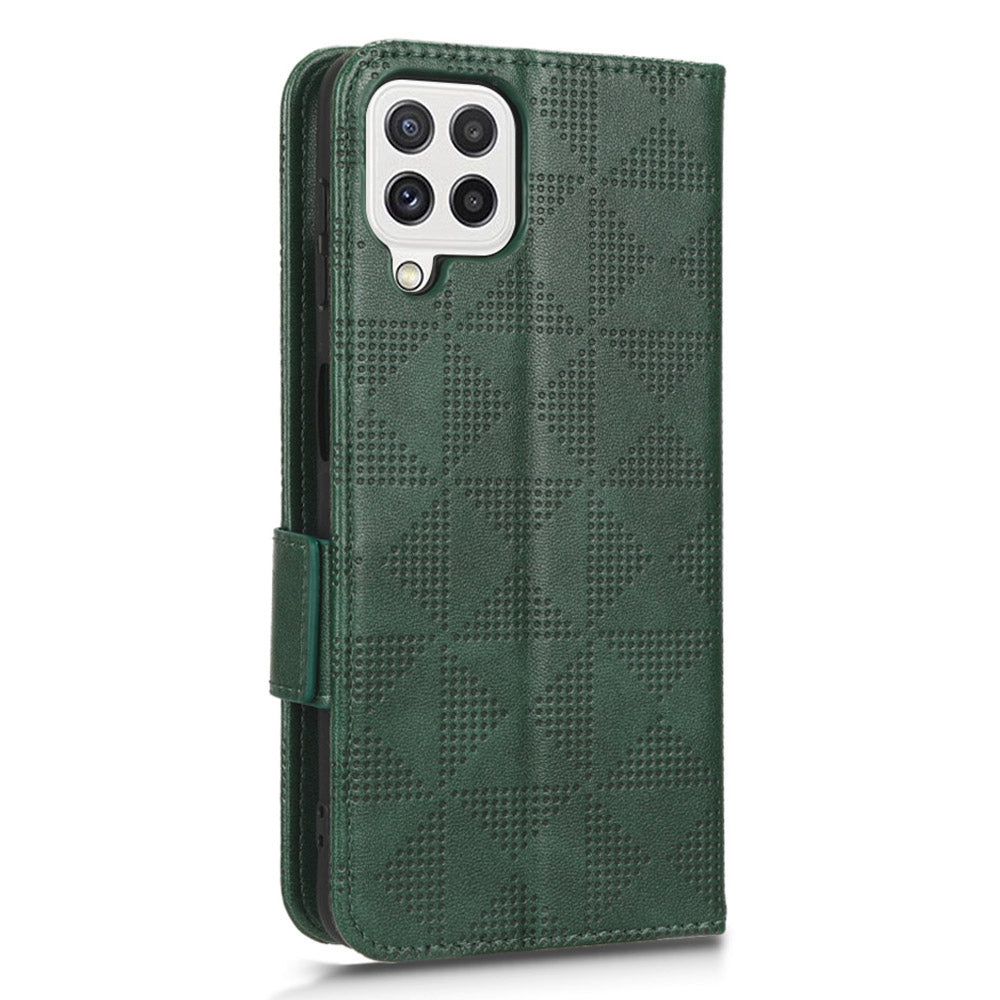 For Samsung Galaxy A12 / M12 PU Leather Stand Wallet Case Imprinted Triangle Pattern All-round Protection Phone Cover