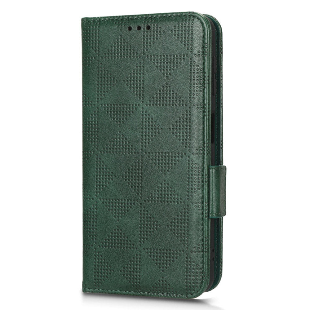 For Samsung Galaxy A12 / M12 PU Leather Stand Wallet Case Imprinted Triangle Pattern All-round Protection Phone Cover