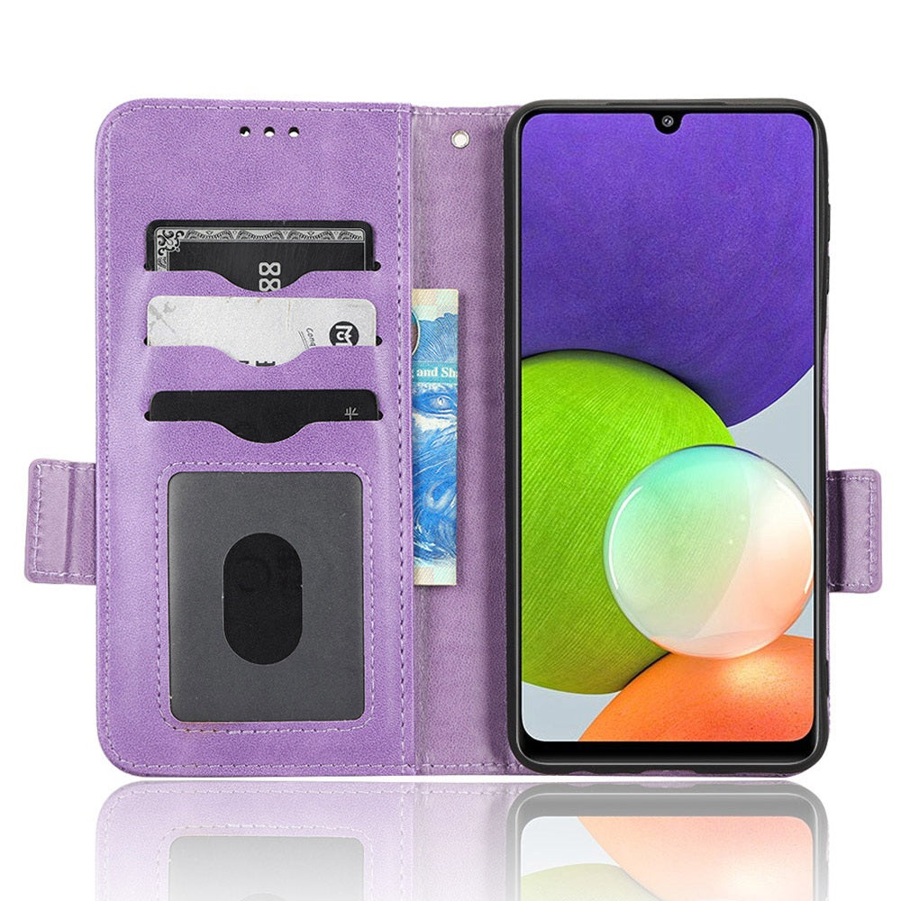 For Samsung Galaxy A12 / M12 PU Leather Stand Wallet Case Imprinted Triangle Pattern All-round Protection Phone Cover