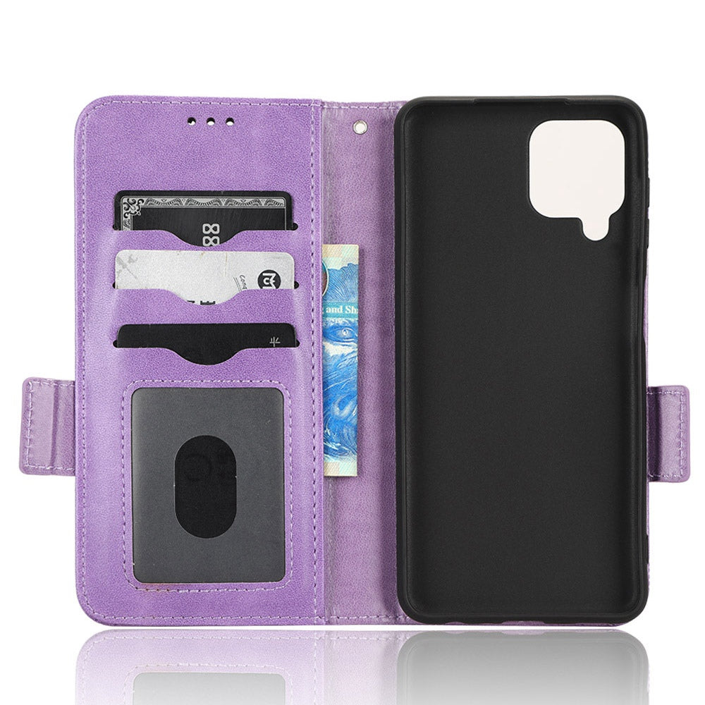 For Samsung Galaxy A12 / M12 PU Leather Stand Wallet Case Imprinted Triangle Pattern All-round Protection Phone Cover