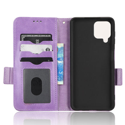 For Samsung Galaxy A12 / M12 PU Leather Stand Wallet Case Imprinted Triangle Pattern All-round Protection Phone Cover
