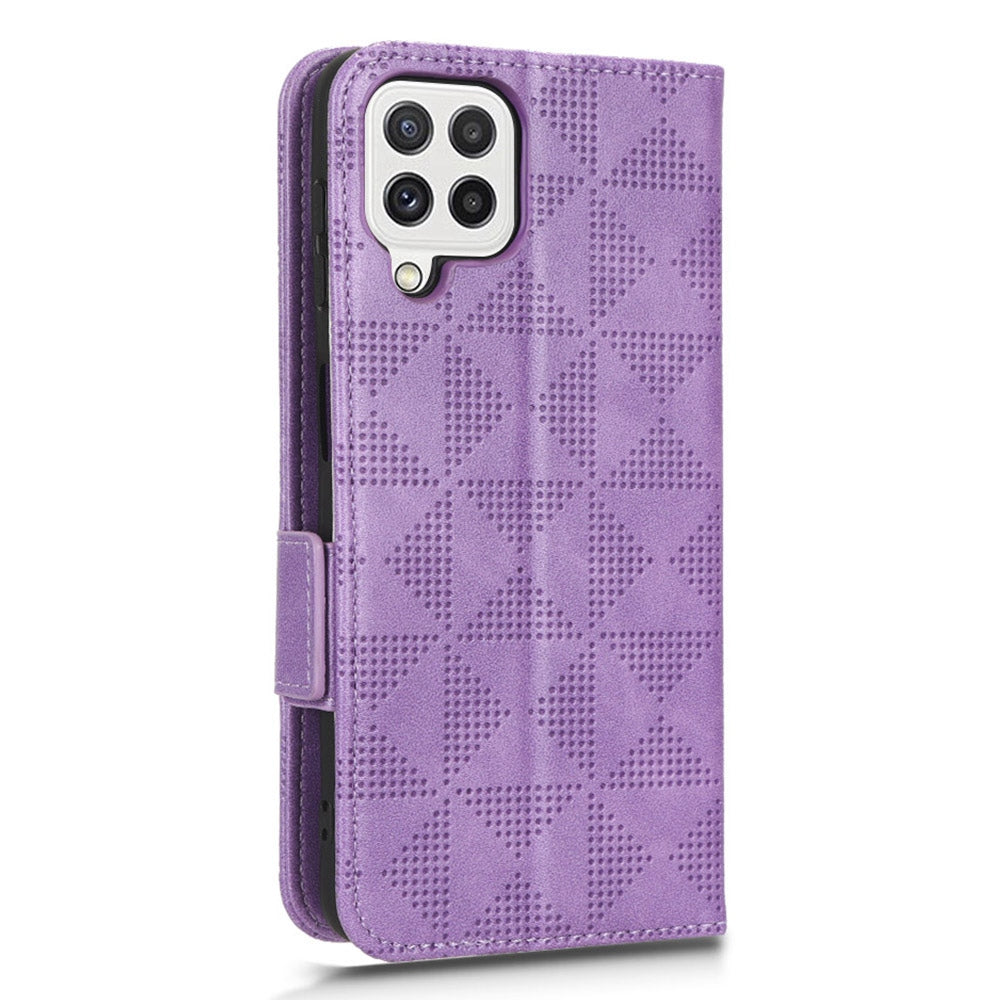 For Samsung Galaxy A12 / M12 PU Leather Stand Wallet Case Imprinted Triangle Pattern All-round Protection Phone Cover