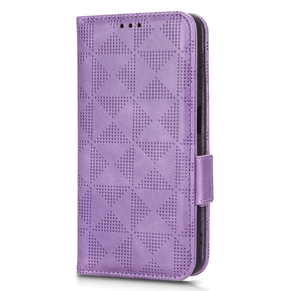For Samsung Galaxy A12 / M12 PU Leather Stand Wallet Case Imprinted Triangle Pattern All-round Protection Phone Cover